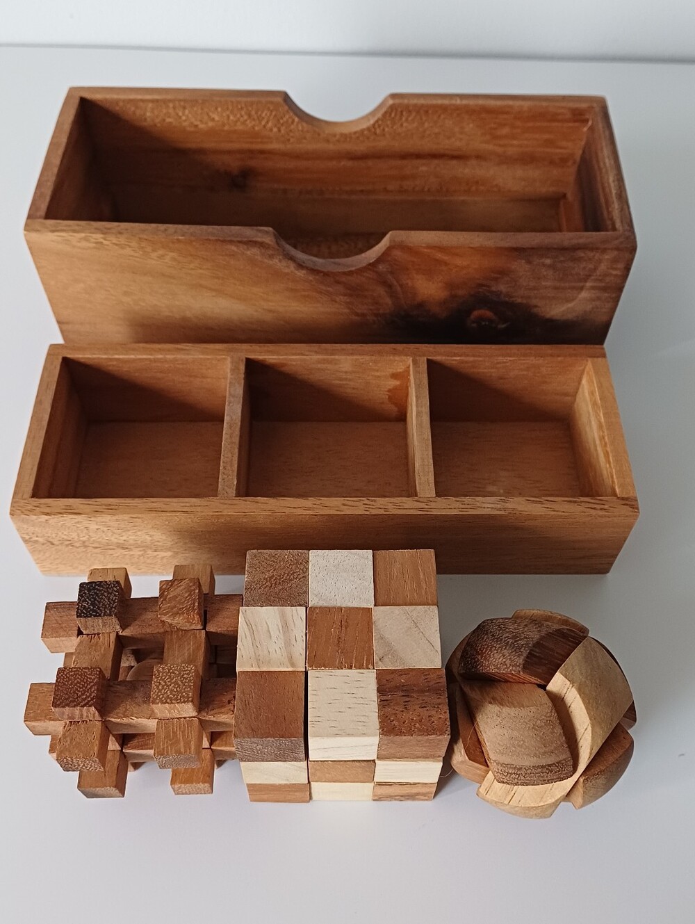 3 Piece 3D Wooden Puzzles Brain Teasers In Wooden Box